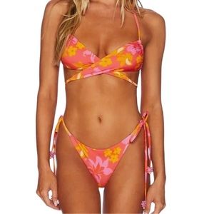 Beach Riot 2 piece floral hibiscus bright color bikini with flower beads small